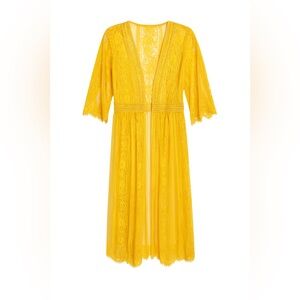 Blue Rain Yellow Lace Maxi Kimono